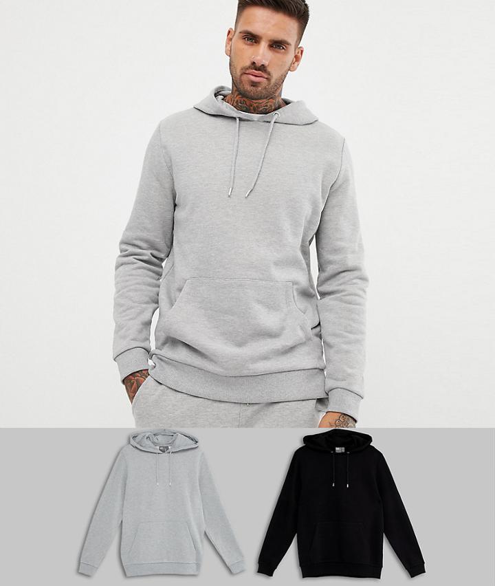 Asos Design Hoodie 2 Pack Black/gray Marl-multi