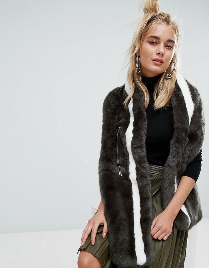 Urbancode Khaki Faux Fur Drawstring Scarf - Green