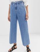 Selected Femme Wide Leg Cropped Jeans - Blue