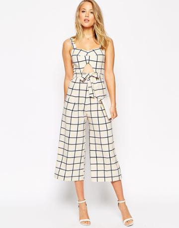 Asos Jumpsuit In Grid Print With Cutout Detail - Check