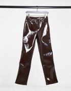 Asos Design Mid Rise '90's' Straight Leg In Oxblood Vinyl-red