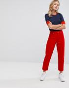 Monki Taiki Red Crop Jeans - Red
