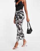 Fashionkilla Mesh Midi Skirt In Newspaper Print-multi