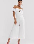 Koco & K Off Shoulder Milkmaid Culotte Jumpsuit In White - White