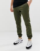 Religion Tapered Fit Sweatpants In Khaki With Cuff Hem - Green