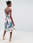 Asos Tropical Ruffle Back Midi Prom Dress - Multi