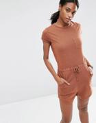 Asos Jersey Washed Casual Romper - Chocolate Brown