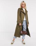 Asos Design Longline Trench Coat In Khaki-green