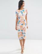 Asos Wiggle Dress In Bright Floral Print - Multi