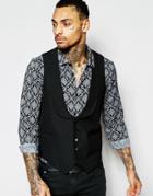 Asos Slim Vest With Shawl Collar In Black - Black
