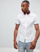 Asos Design Skinny Shirt In White With Ribbed Collar & Cuff - White