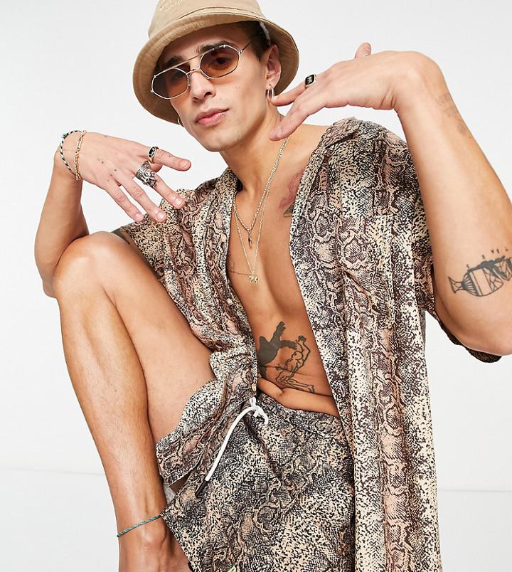 Reclaimed Vintage Inspired Recycled Retro Swim Shorts In Snake Print-multi