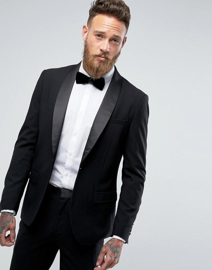 Only & Sons Skinny Tuxedo Suit Jacket - Black