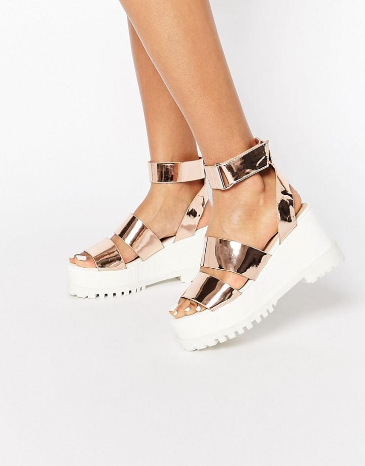 Asos Tease Me Chunky Sandals - Rose Gold
