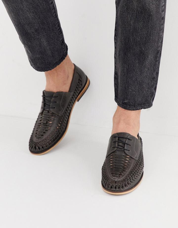 River Island Lace Up Woven Shoes In Dark Gray