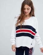 Hollister Lightweight Sweater With Color Block Chest Stripe - White
