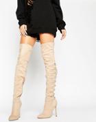 Asos Karianne Multi Strap Over The Knee Boots - Beige