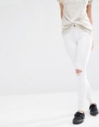 Dr Denim Lexy Mid Rise Second Skin Super Skinny Ripped Knee Jeans - White