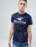 Hollister Iconic Applique Logo Acid Wash T-shirt In Blue - Blue