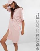 One Day Tall Contrast Oversized Tshirt Dress With Split - Pink