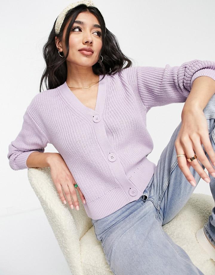 New Look Puff Sleeve Cardigan In Lilac-purple