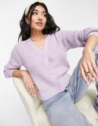 New Look Puff Sleeve Cardigan In Lilac-purple