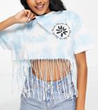 Collusion Tie Dye Crop T-shirt With Fringing In Blue