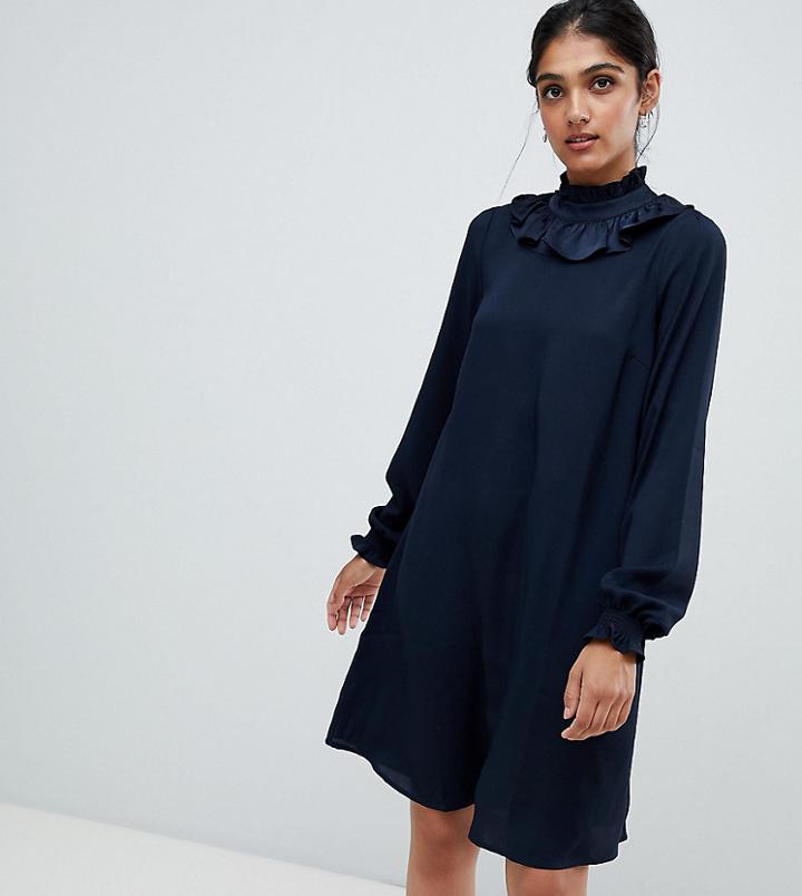Y.a.s Tall Neck Detail Midi Dress - Navy