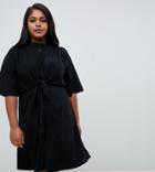 Fashion Union Plus Shirt Dress With Tie Front Detail - Black