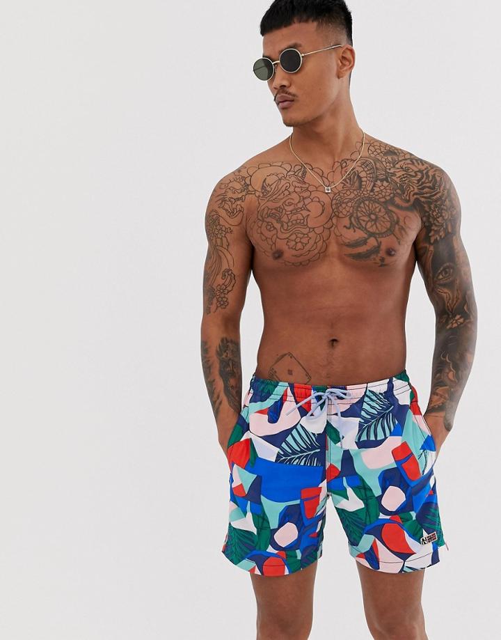 Napapijri Vail Abstract Leaf Print Swim Short In Multi
