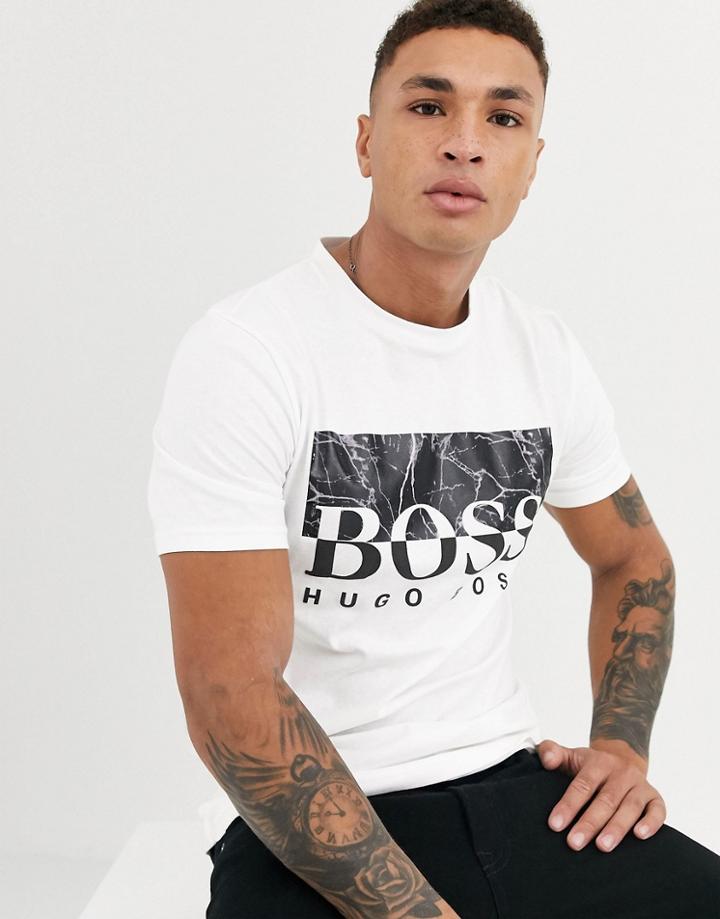 Boss Trek 4 Marble Print Logo T-shirt In White - White