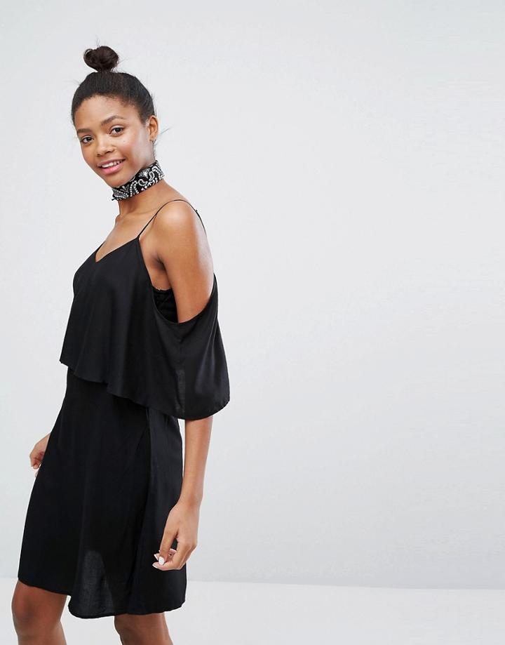 Monki Cold Shoulder Ruffle Dress - Black