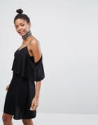 Monki Cold Shoulder Ruffle Dress - Black