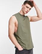 Asos Design Relaxed Fit Tank Top In Khaki-green