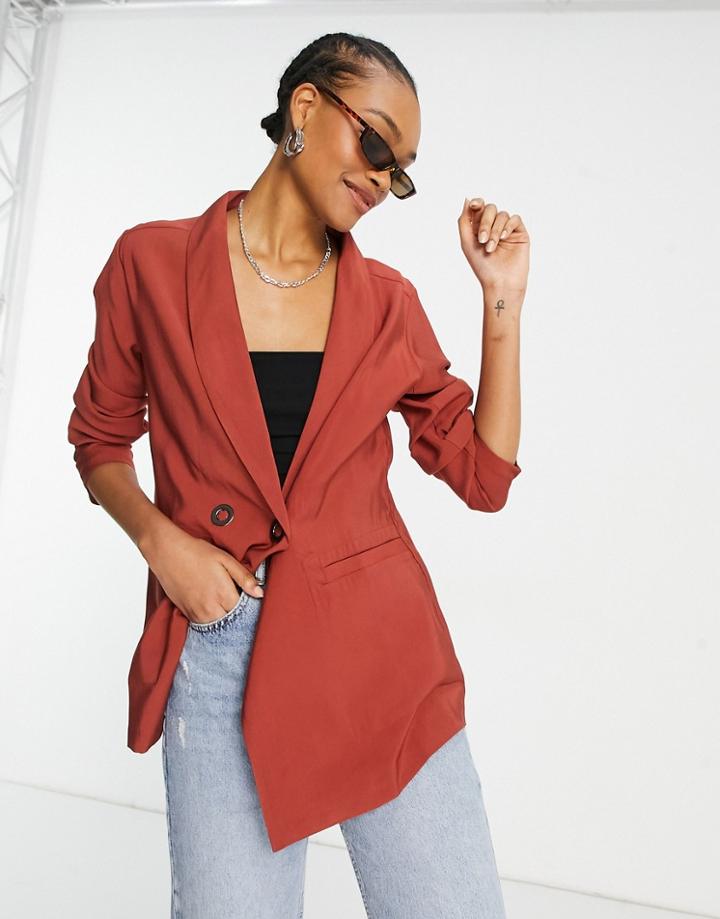 Native Youth Double Breasted Blazer In Red-orange