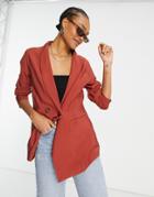 Native Youth Double Breasted Blazer In Red-orange