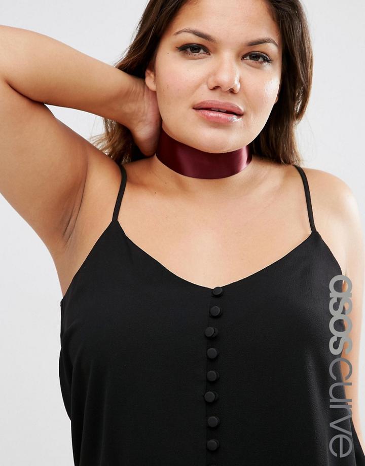 Asos Curve Wide Satin Choker Necklace - Burgundy