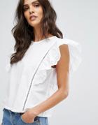 Mango Broderie Frill Sleeve Top - White