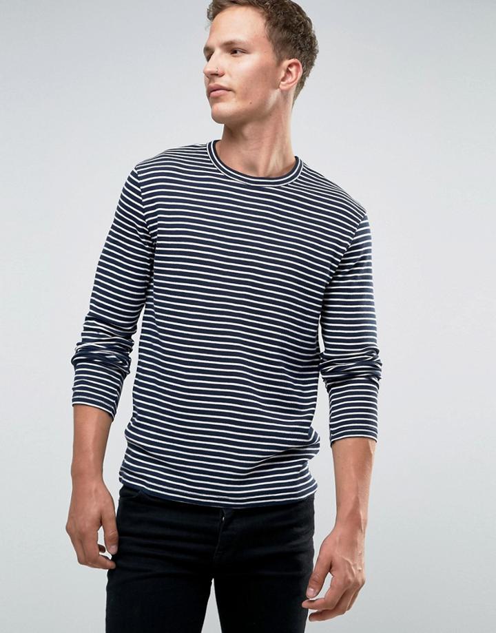 Jack & Jones Premium Long Sleeve Top In Stripe - Navy