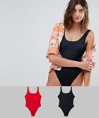 Asos Design Scoop Front High Leg Swimsuit Multipack - Red