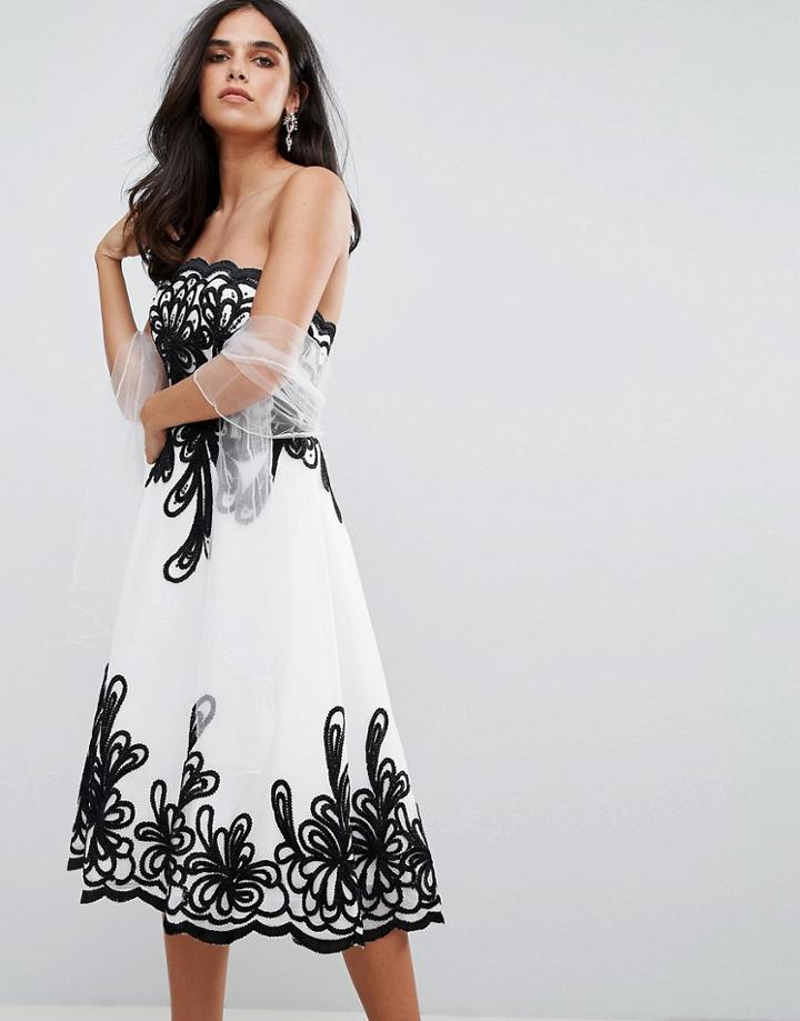 Forever Unique Border Strapless Dress - White