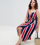 Asos Design Curve Linen Wrap Side Maxi Dress In Bold Stripe - Multi