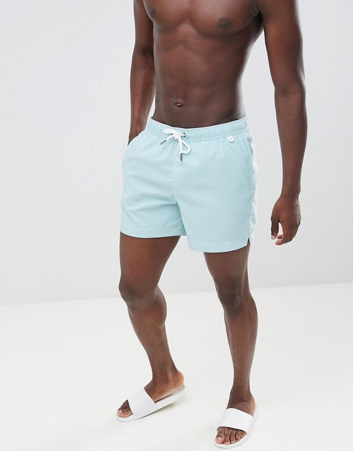 Abercrombie & Fitch Solid Swim Shorts Badge Pocket Logo In Aqua Blue - Blue