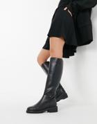 London Rebel Flat Pull On Knee Boots In Black