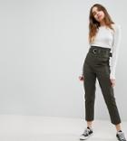 Asos Stevie High Waisted Peg Pants With Extra Long Belt In Khaki - Green