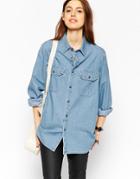 Asos Denim Boyfriend Shirt In Pretty Vintage Wash - Blue
