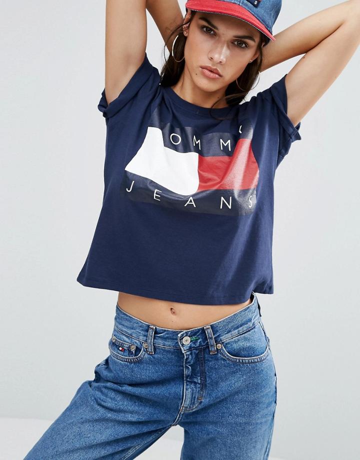 Tommy Jeans Crop Logo T-shirt - Navy