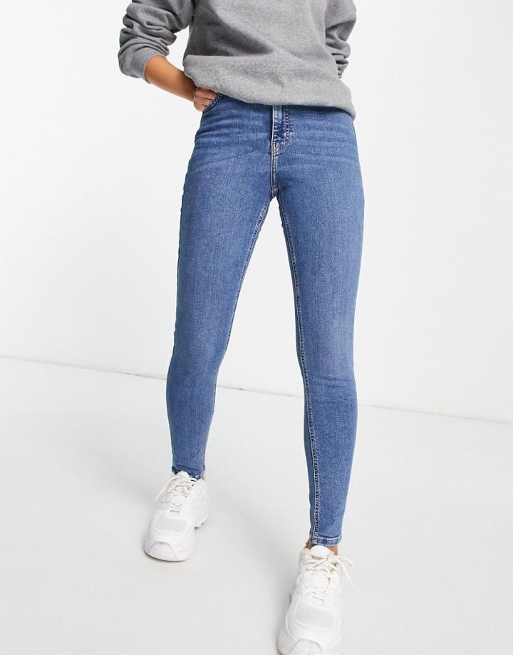 Topshop Jamie Recycled Cotton Blend Jeans In Mid Blue-blues