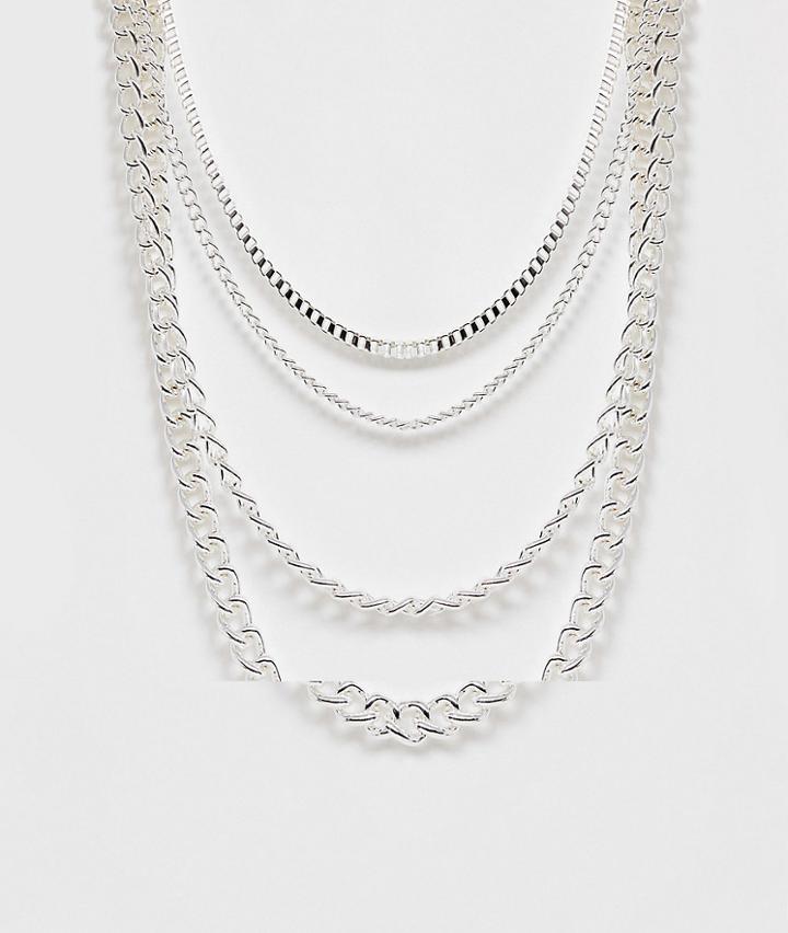 Asos Design 4 Pack Short Layered Neckchains In Silver Tone