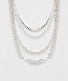 Asos Design 4 Pack Short Layered Neckchains In Silver Tone